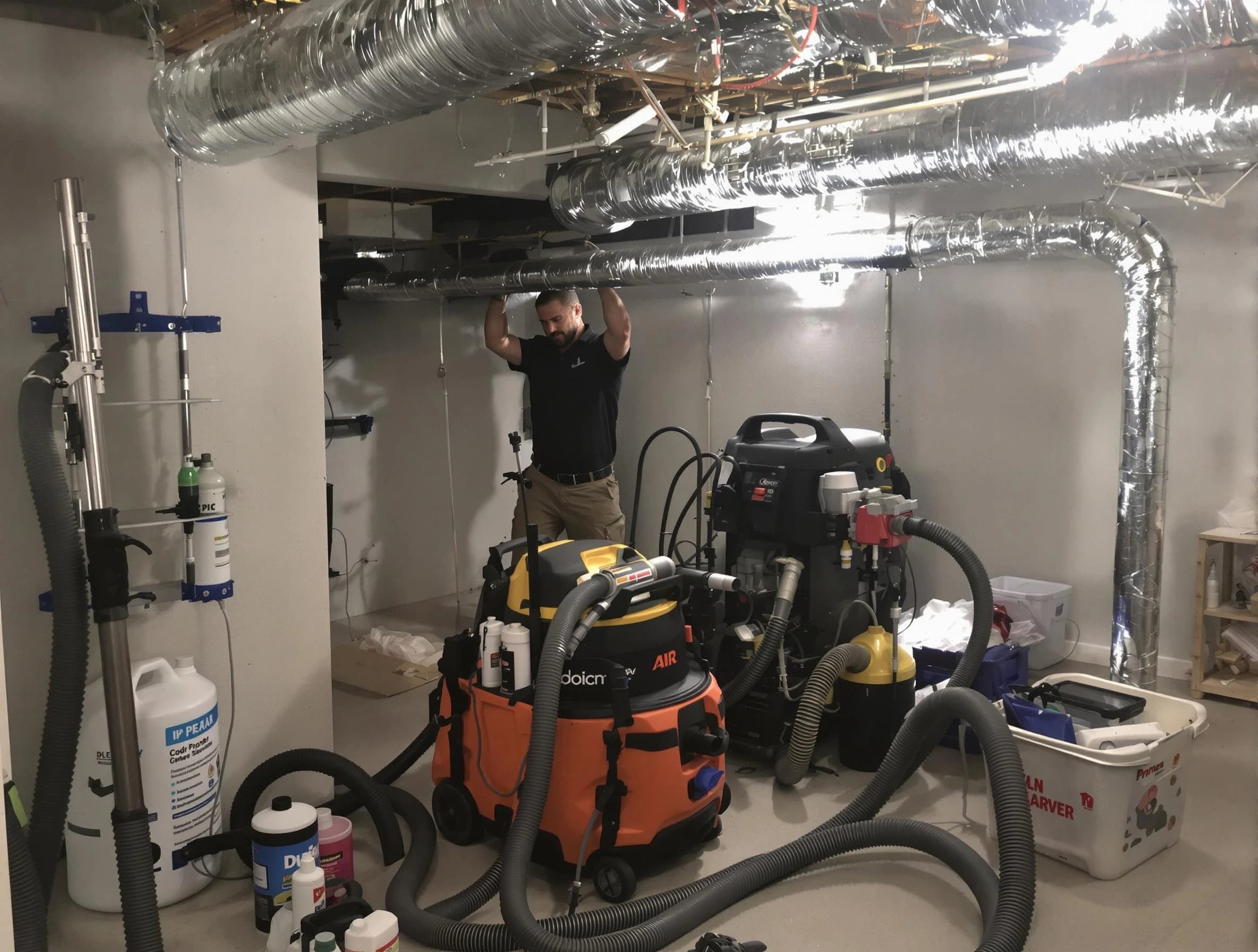 Jeannette Air Duct Cleaning specialist performing professional mold removal from air ducts using safety equipment in Jeannette
